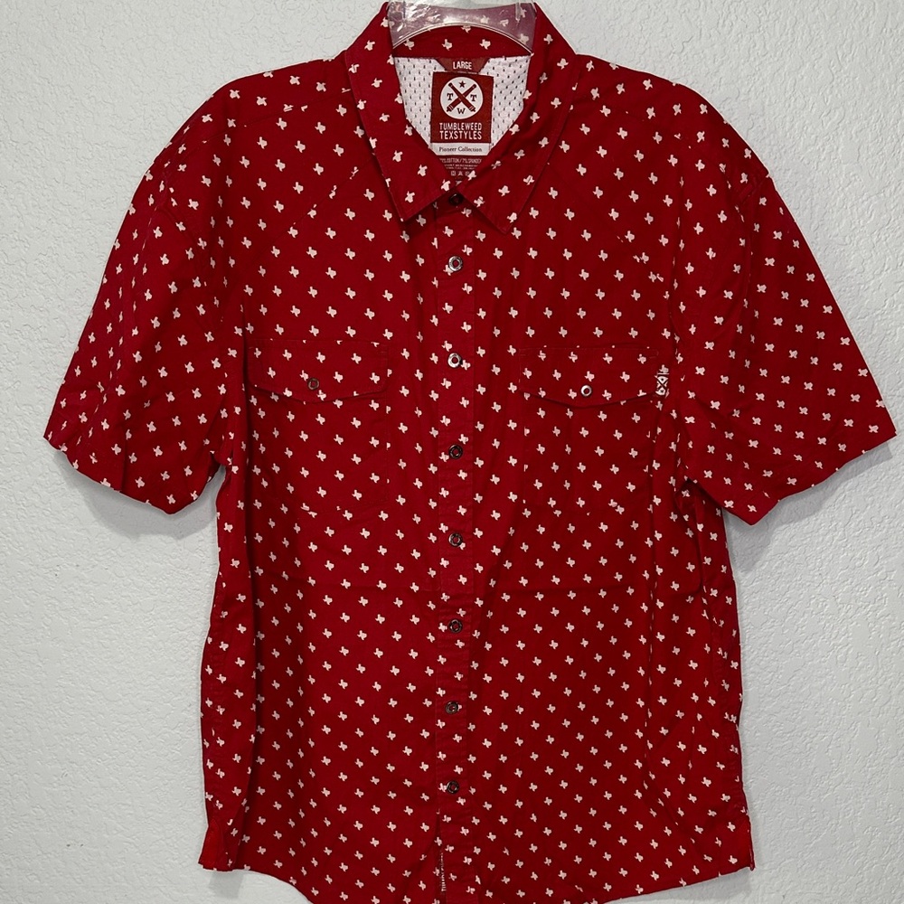 Tumbleweed TexStyles Pioneer Vented Red Short-Sleeve Button-Down Shirt Texas L